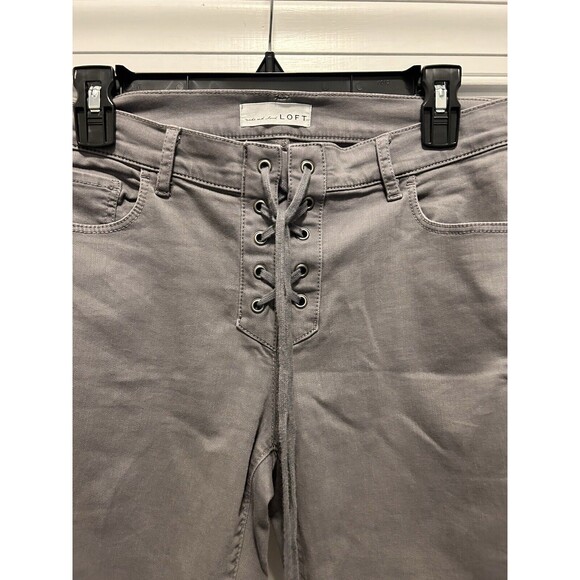 LOFT Women's Pants Size 8 / 29 Gray Lace Up Fly Y2K Tapered Mid Rise Stretch - Picture 2 of 7